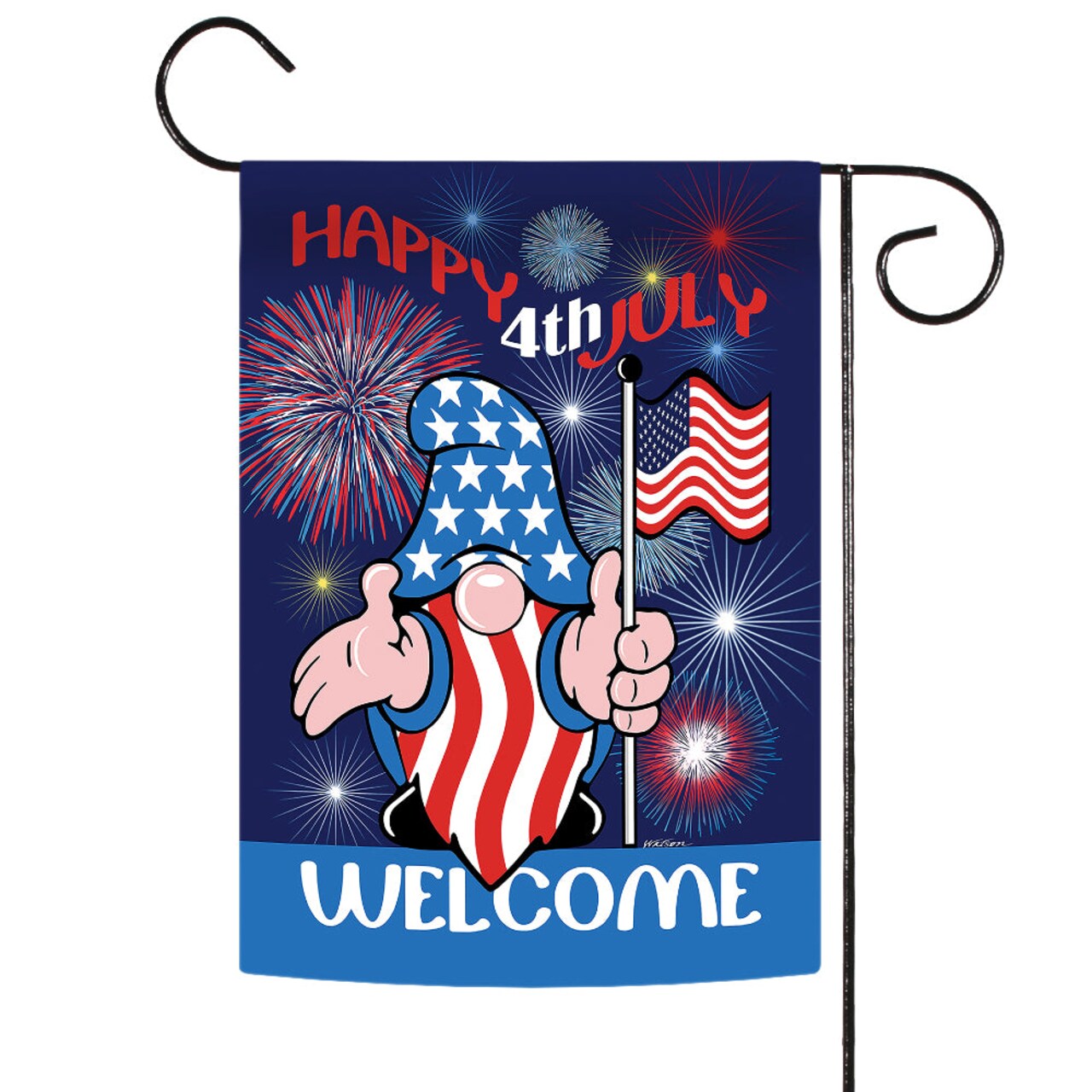 Patriotic Gnome Welcome Decorative 4th Of July Double Sided Flag